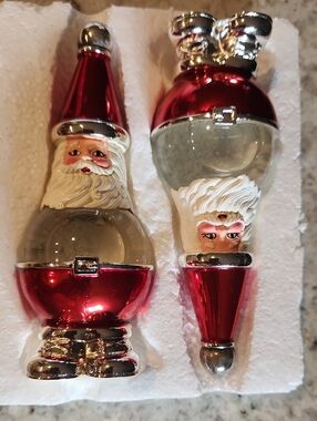 Towle Waterglobe Red and Silver Glass Sanra Sal & Pepper Set